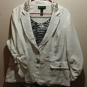 Embellished white linen jacket